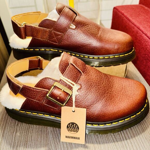 Dr Martens Jorge II Ambassador‎ Leather Fur Lined M 11 W 12 Mules Cashew Brown